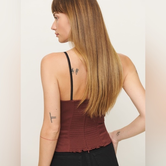 NEW Reformation Melanie Strappy Top Woven Silk Contrast Dark Red | size 0 - Picture 3 of 11